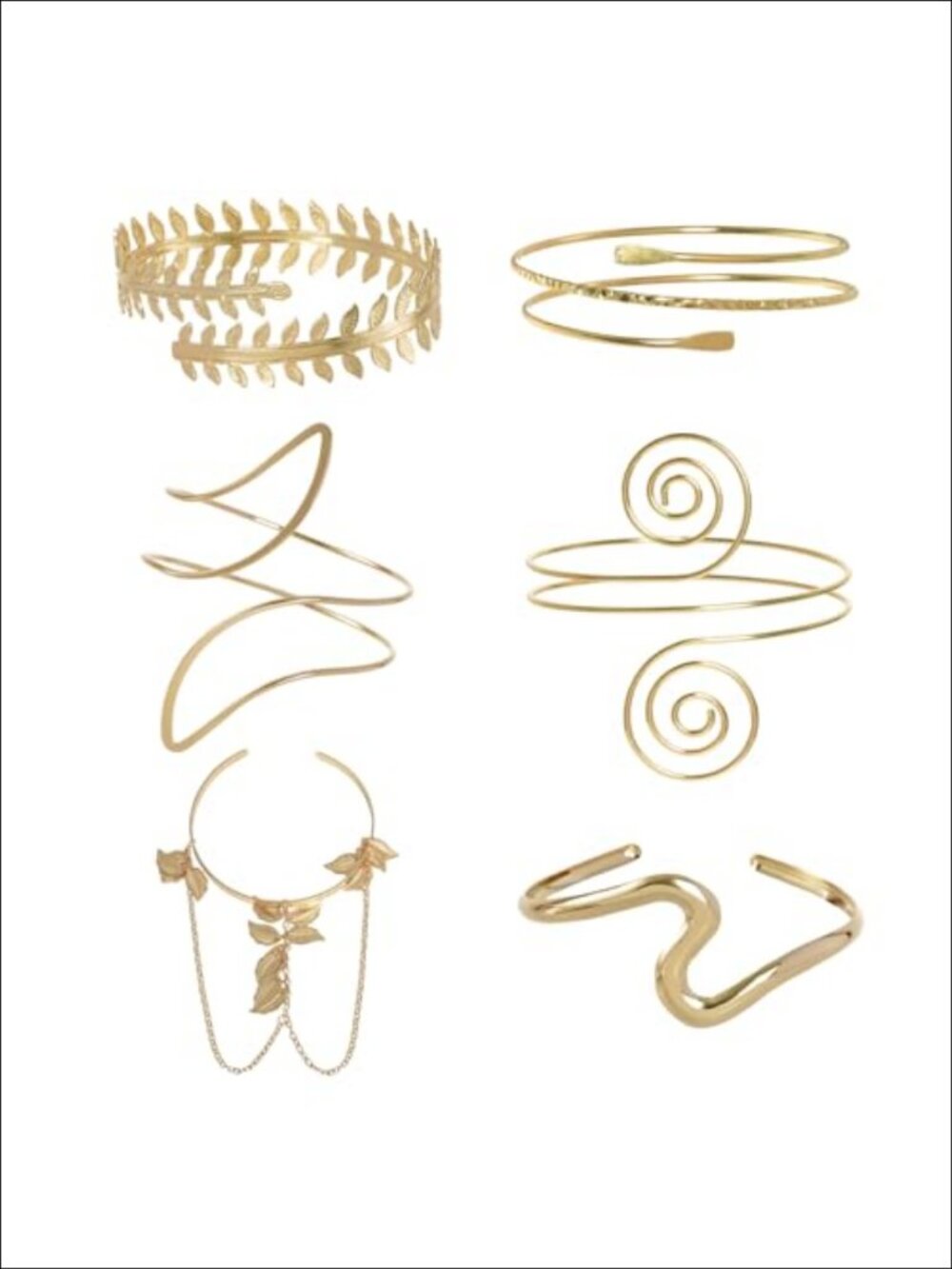 6pc Gold Alloy Arm Cuff Bracelet Bangle Set Open Adjustable Armband